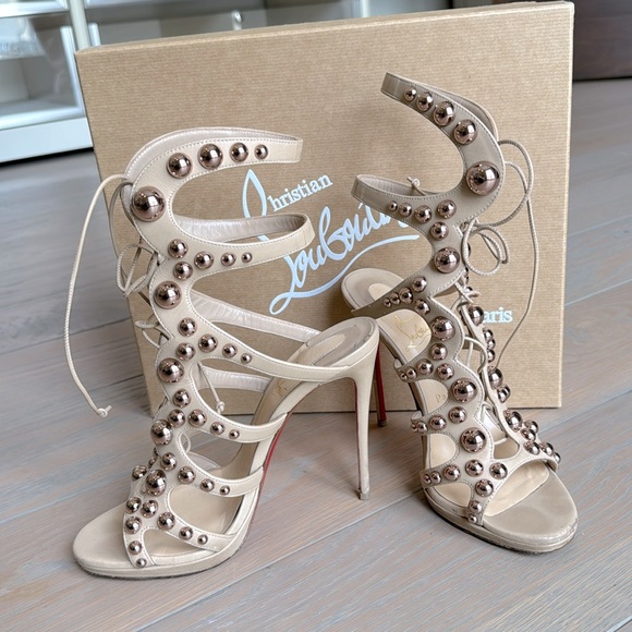 Christian Louboutin Amazoubille 120 Nappa SIZE 38.5 Nude/Rose Gold - Picture 3 of 9